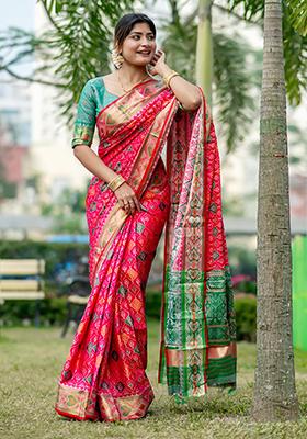 Pink Zari Woven Banarasi Silk Saree Set