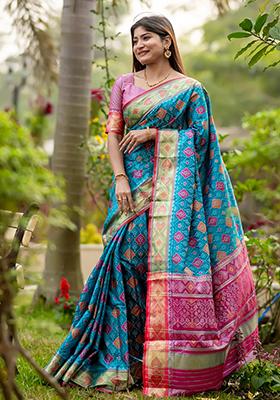 Sky Blue Zari Woven Banarasi Silk Saree Set