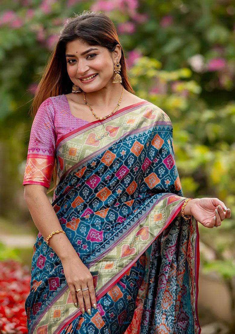 Blue Zari Woven Banarasi Silk Saree Set