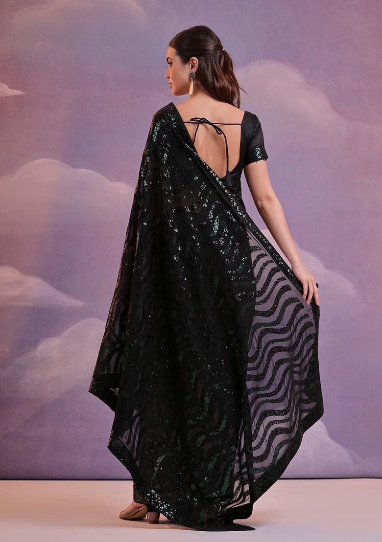 Black Sequin Embroidered Georgette Saree Set