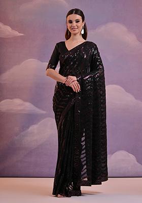 Black Sequin Embroidered Georgette Saree Set
