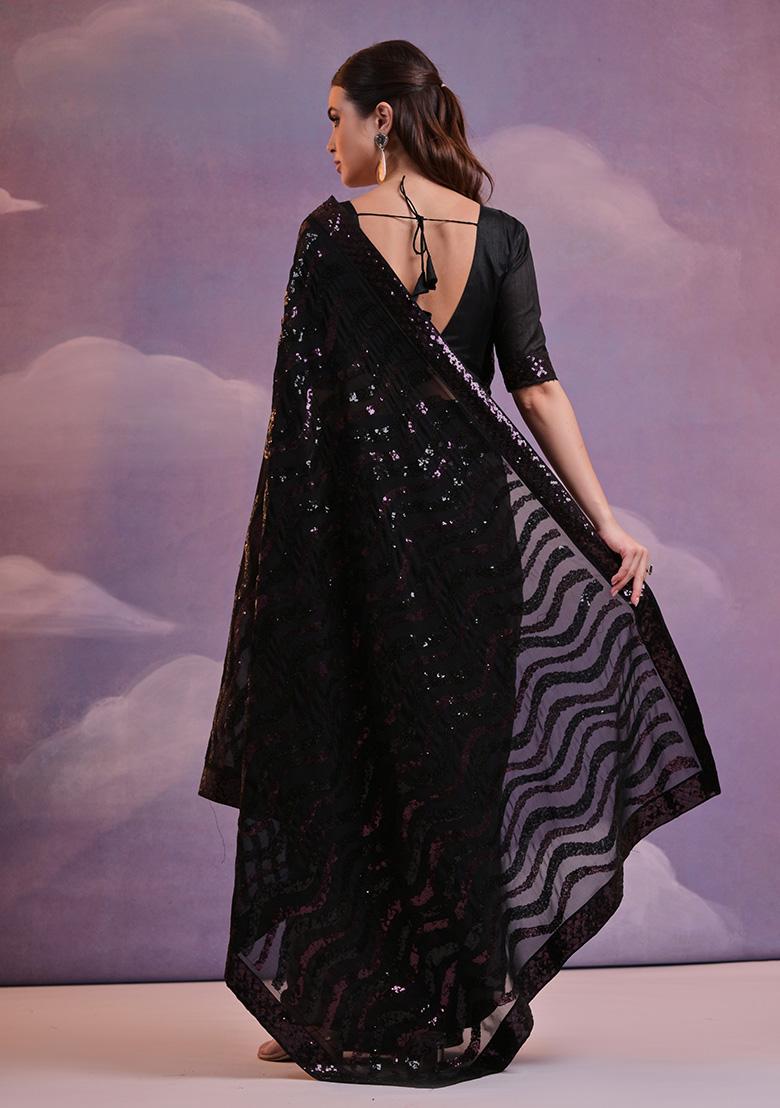 Black Sequin Embroidered Georgette Saree Set