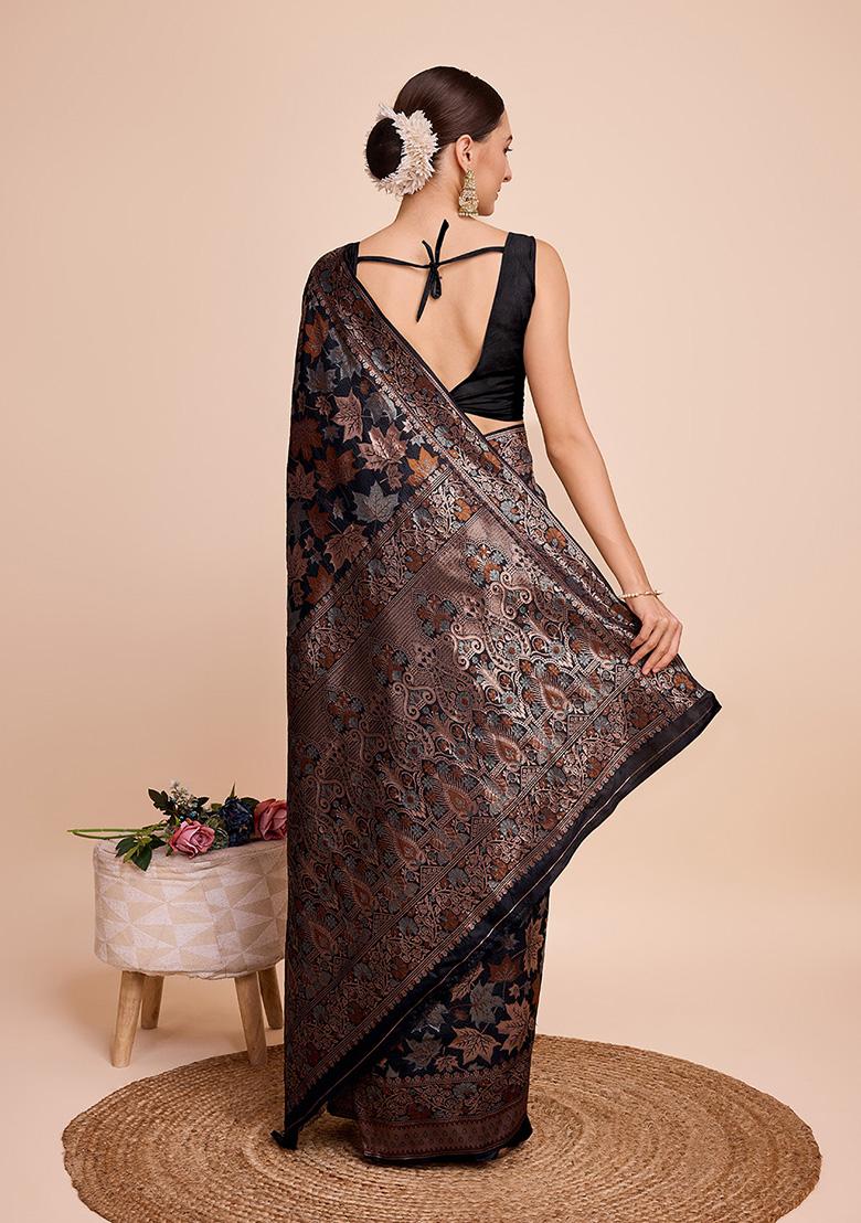 Black Zari Woven Handloom Silk Saree Set