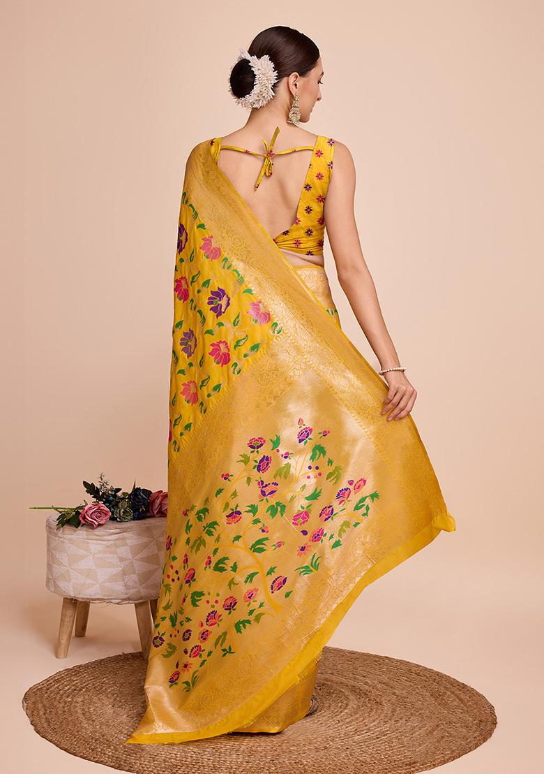 Yellow Meenakari Woven Paithani Silk Saree Set