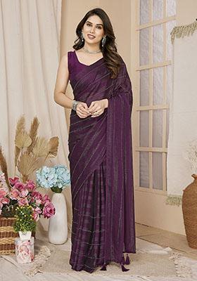 Wine Zari Woven Georgette Saree Set