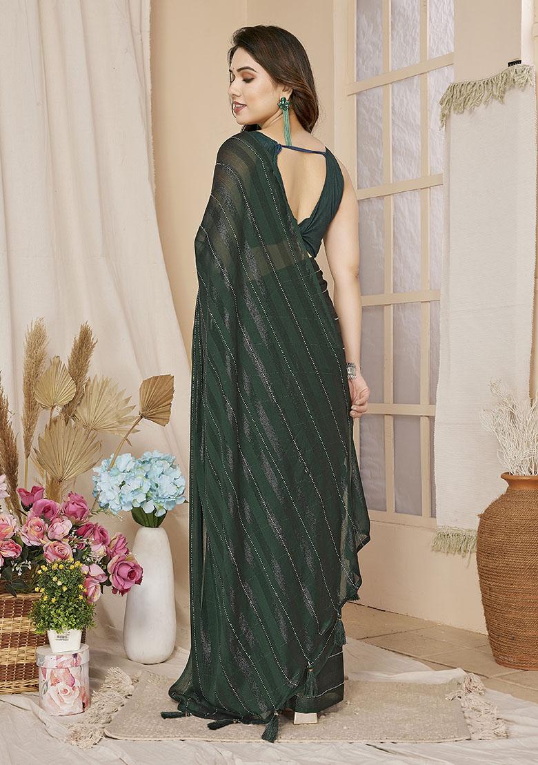 Green Zari Woven Georgette Saree Set