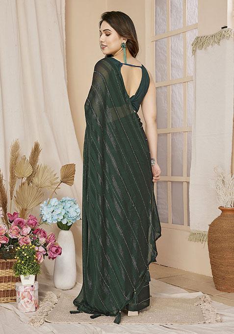 Green Zari Woven Georgette Saree Set