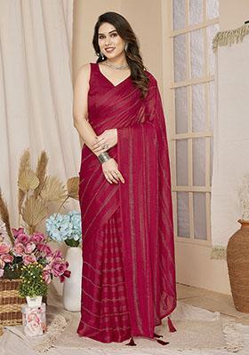 Pink Zari Woven Georgette Saree Set