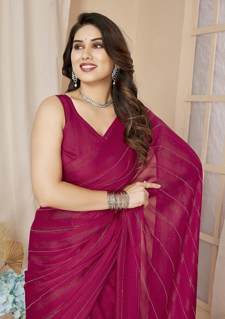 Pink Zari Woven Georgette Saree Set