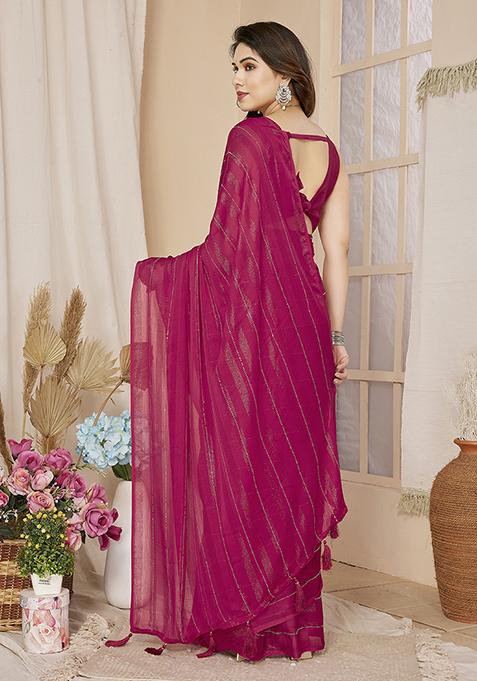 Pink Zari Woven Georgette Saree Set