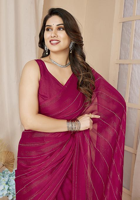 Pink Zari Woven Georgette Saree Set