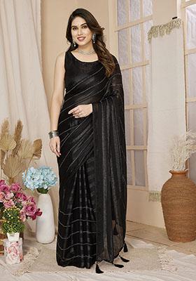Black Zari Woven Georgette Saree Set