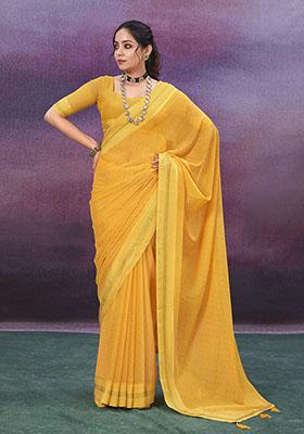 Yellow Zari Woven Chiffon Saree Set