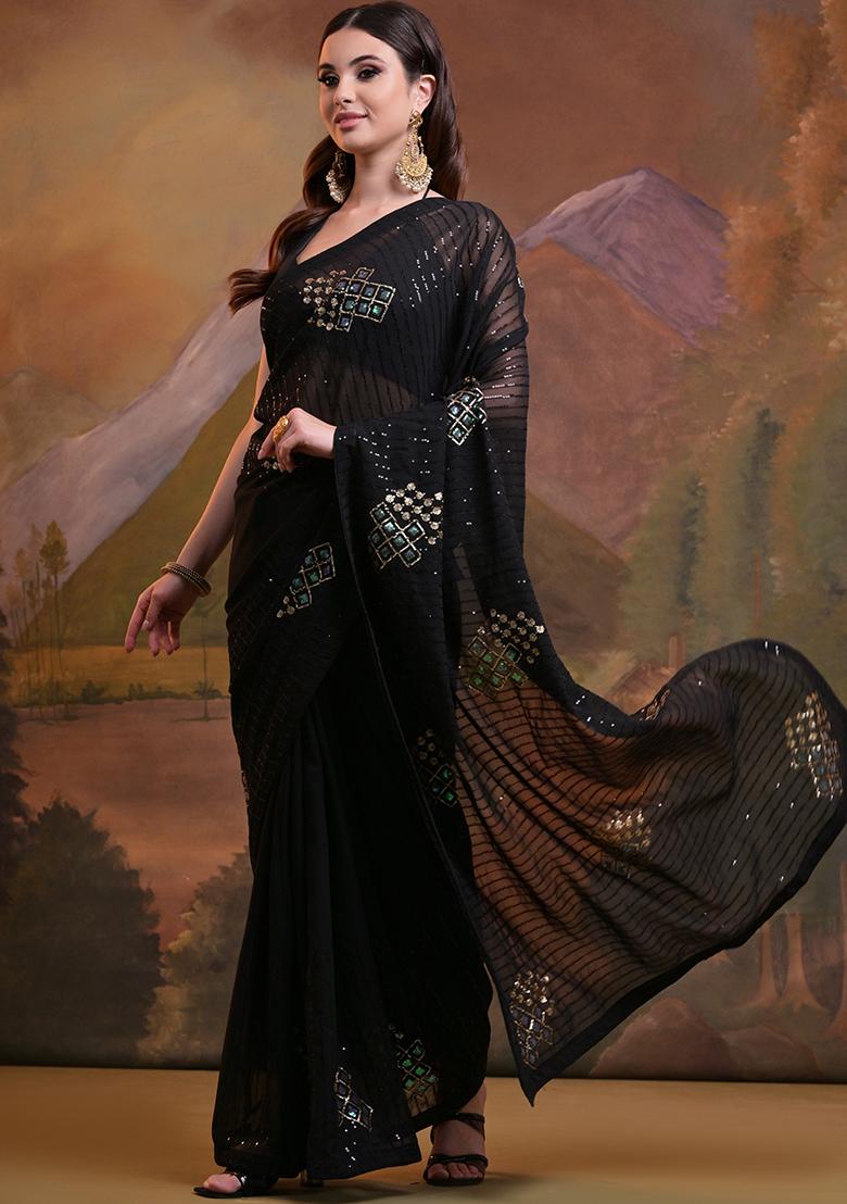 Black Sequin Embroidered Georgette Saree Set