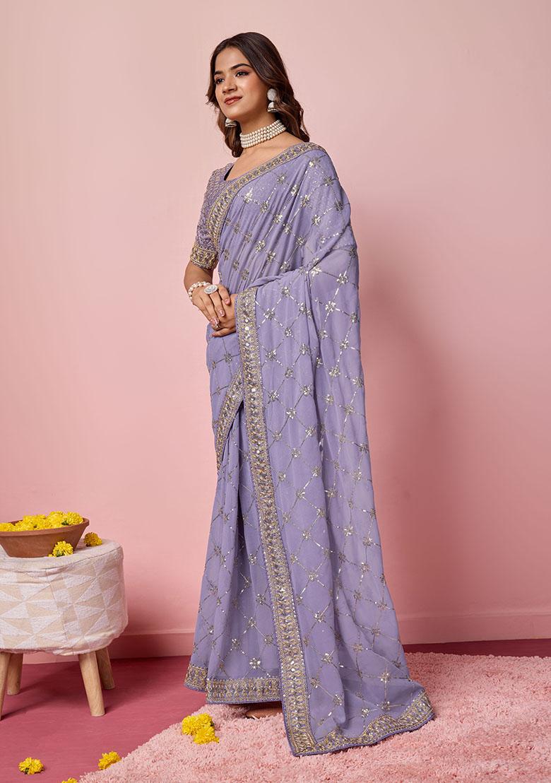 Purple Sequin Embroidered Georgette Saree Set