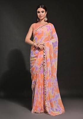 Orange Prizam Print Georgette Saree Set