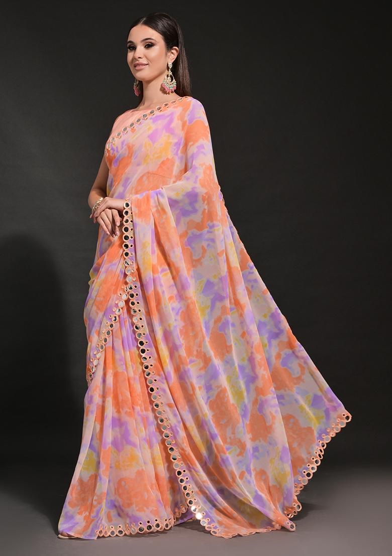 Orange Prizam Print Georgette Saree Set