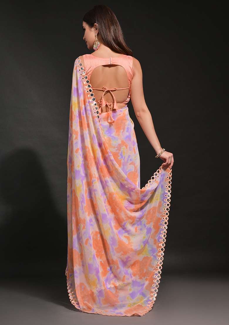 Orange Prizam Print Georgette Saree Set - Indya