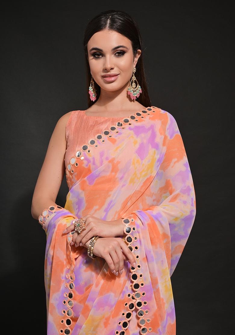 Orange Prizam Print Georgette Saree Set