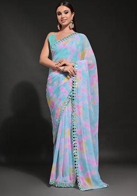 Blue Prizam Print Georgette Saree Set