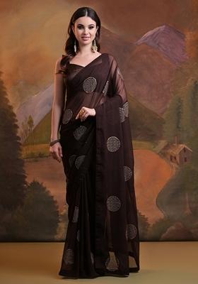 Coffee Brown Sequin Embroidered Georgette Saree Set