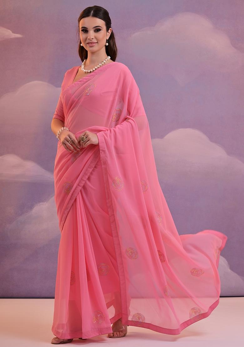 Pink Sequin Embroidered Georgette Saree Set