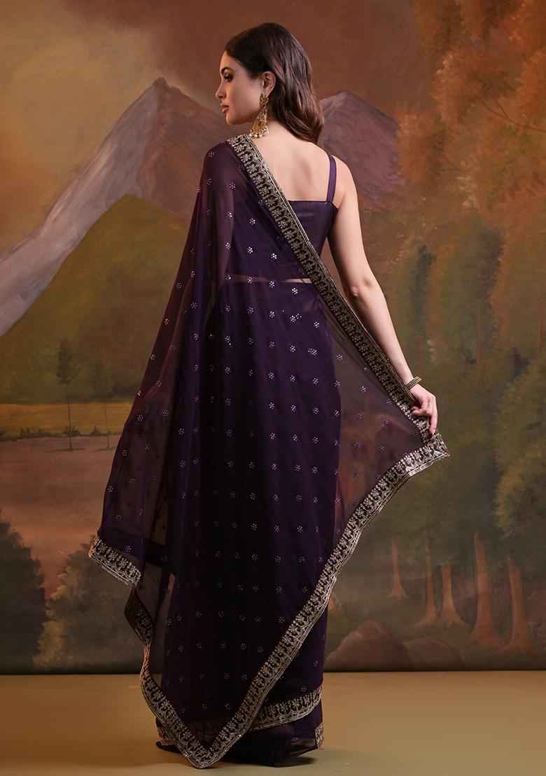 Wine Sequin Embroidered Georgette Saree Set