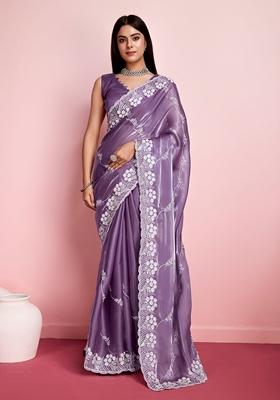 Purple Sequin Embroidered Jimmy Choo Saree Set