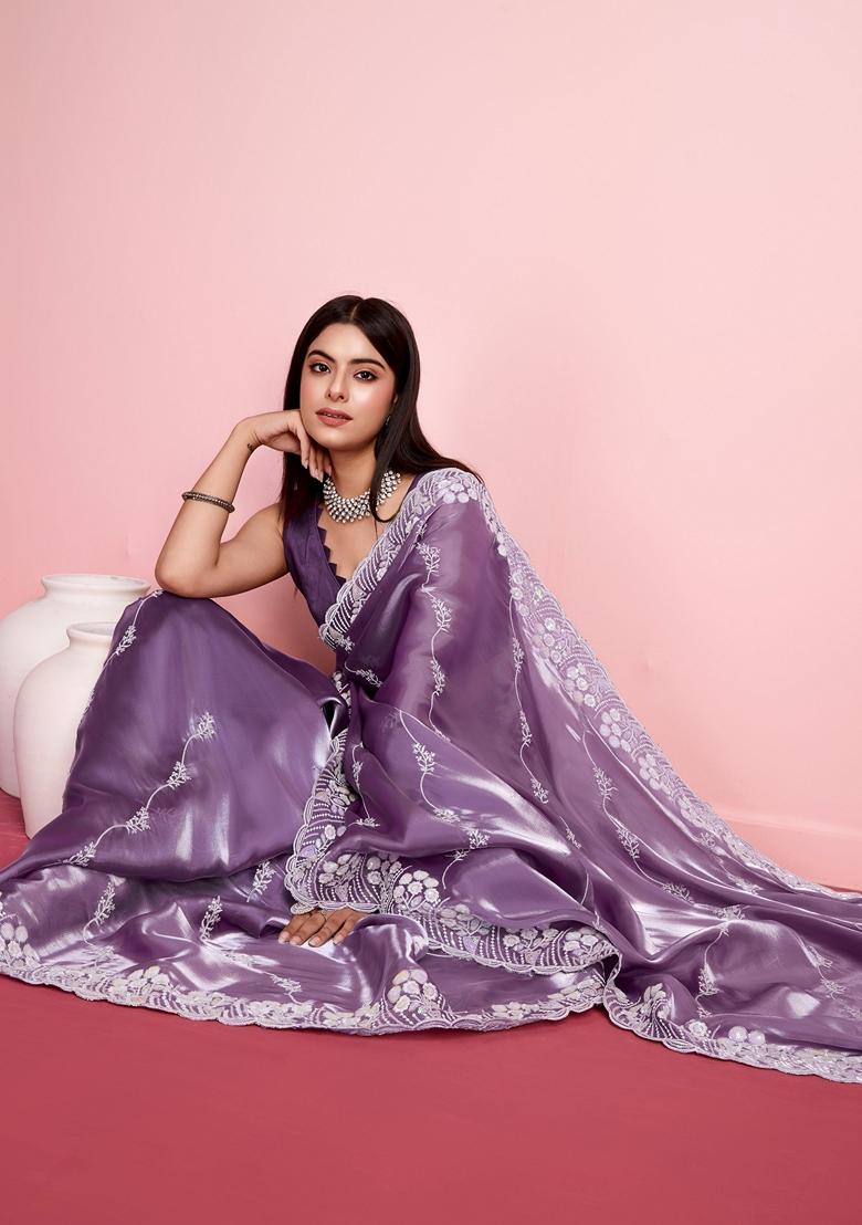 Purple Sequin Embroidered Jimmy Choo Saree Set
