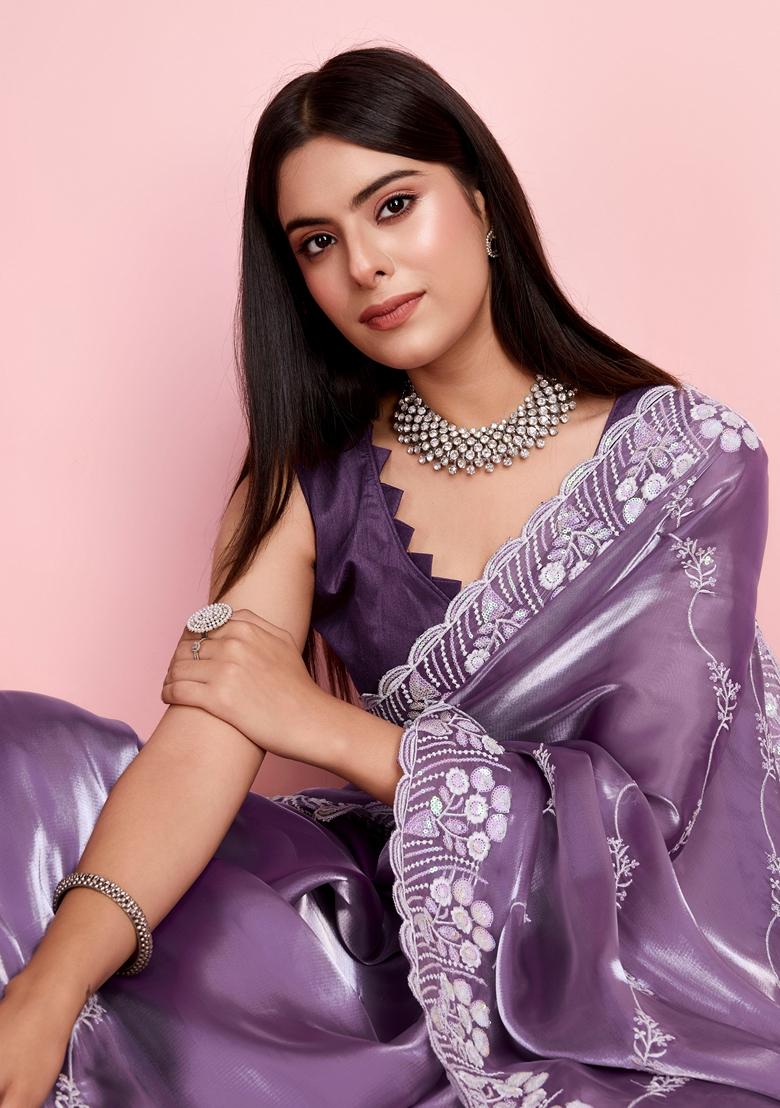 Purple Sequin Embroidered Jimmy Choo Saree Set
