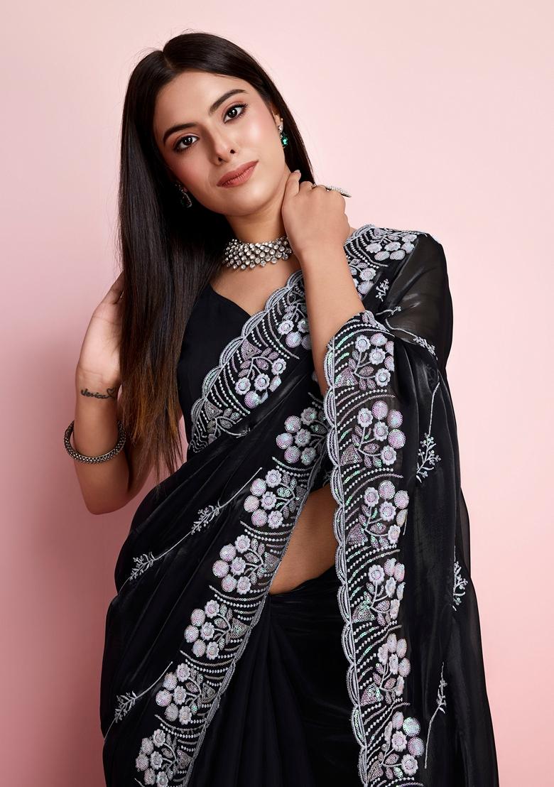 Black Sequin Embroidered Jimmy Choo Saree Set
