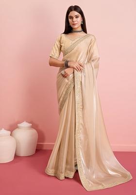 Beige Embroidered Jimmy Choo Saree Set