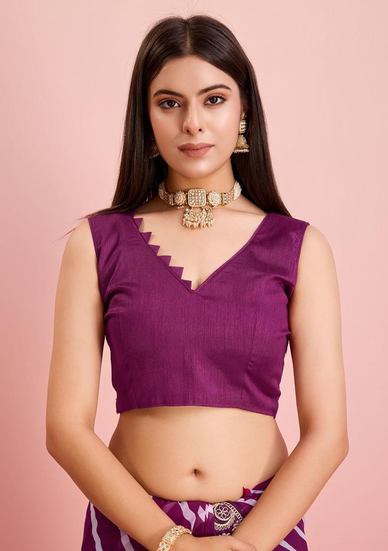 Purple Leheriya Print Embroidered Georgette Saree Set - Indya