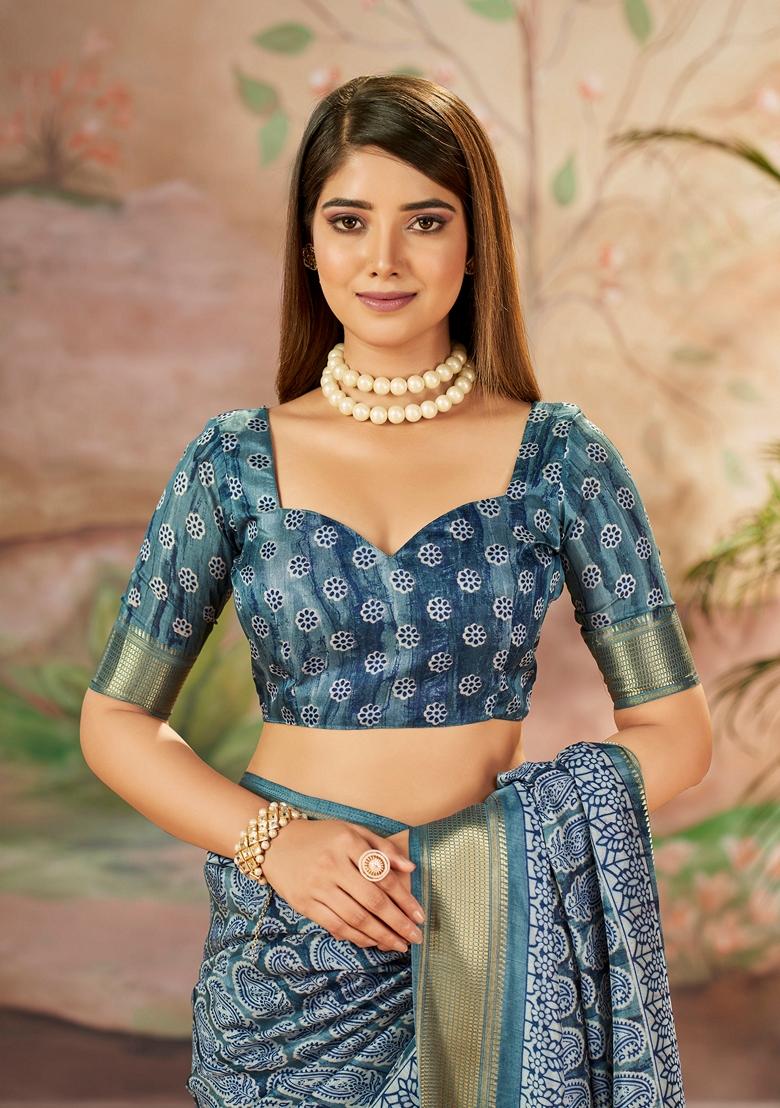 Slate Grey Zari Woven Dolla Silk Saree Set