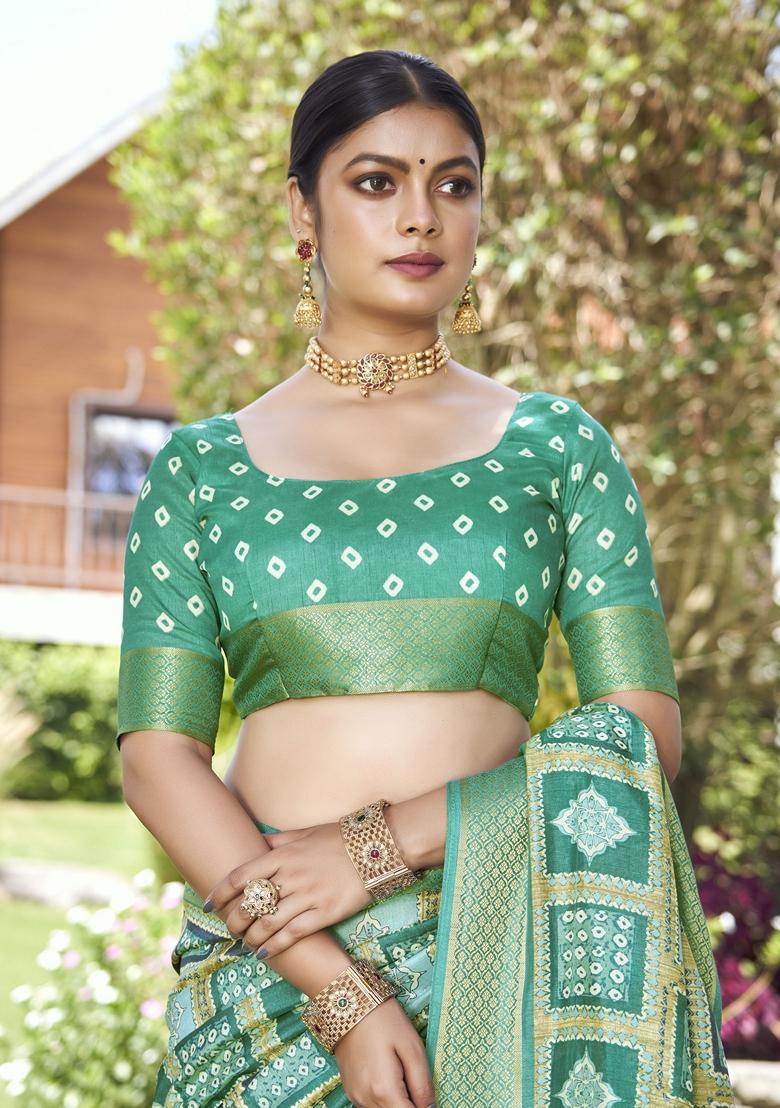 Rama Blue Zari Woven Kalamkari Silk Saree Set