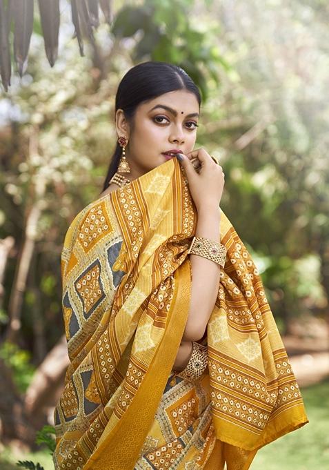 Yellow Zari Woven Kalamkari Silk Saree Set