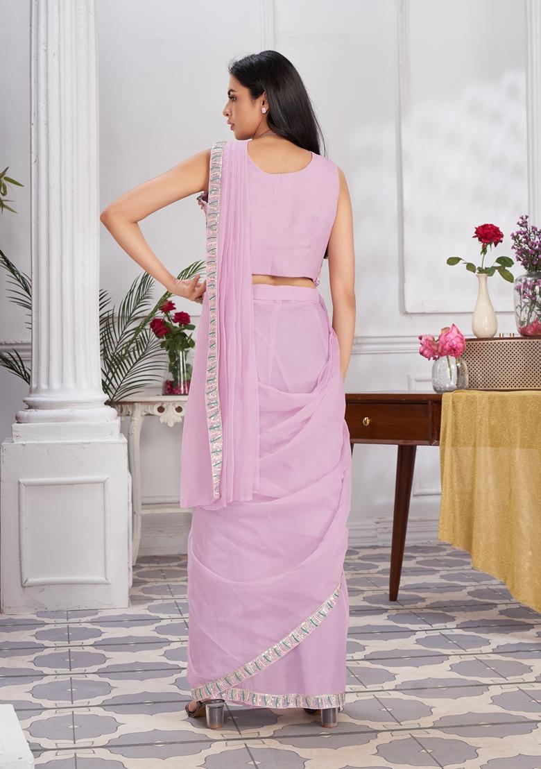 Mauve Sequin Embroidered Shimmer Georgette Saree Set