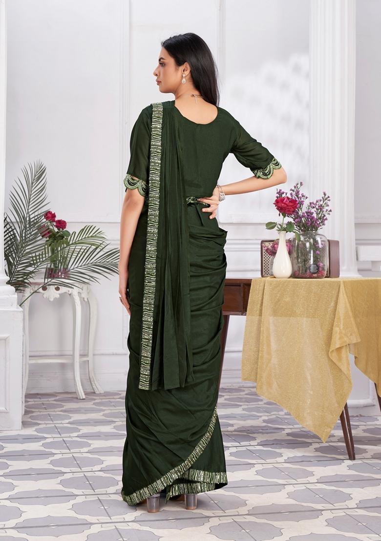 Olive Sequin Embroidered Shimmer Georgette Saree Set