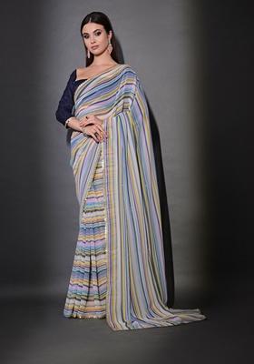 Multicolor Sequin Embroidered Georgette Saree Set