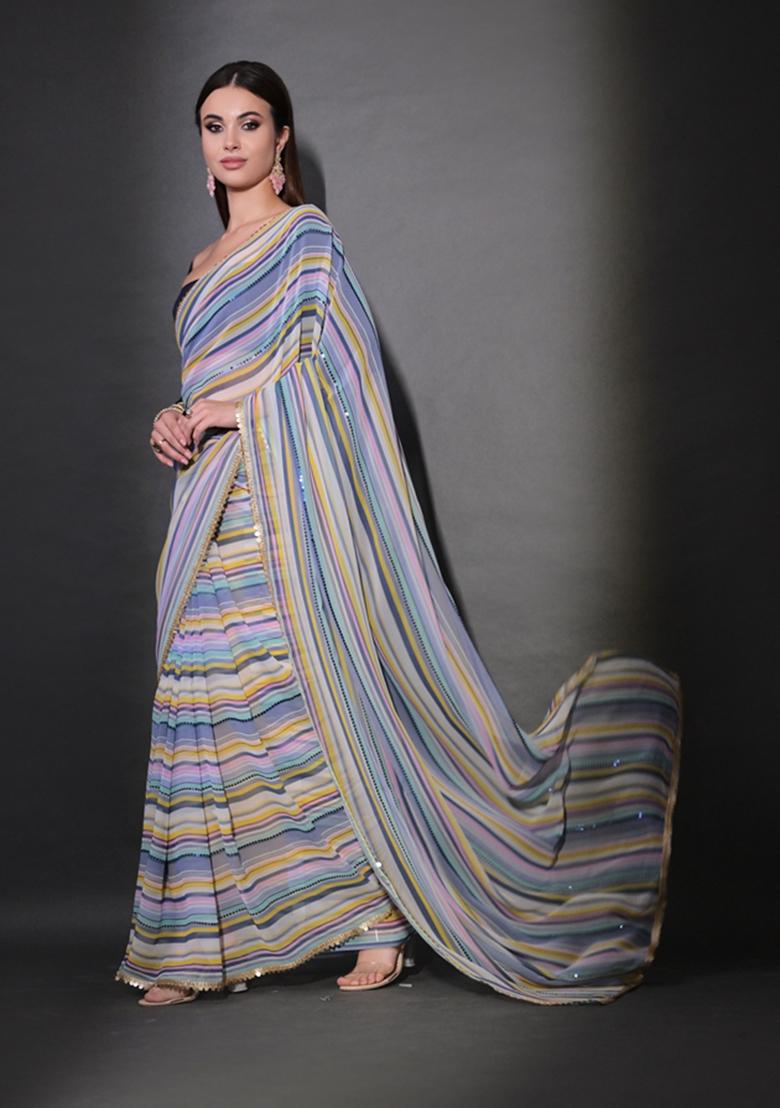 Multicolor Sequin Embroidered Georgette Saree Set