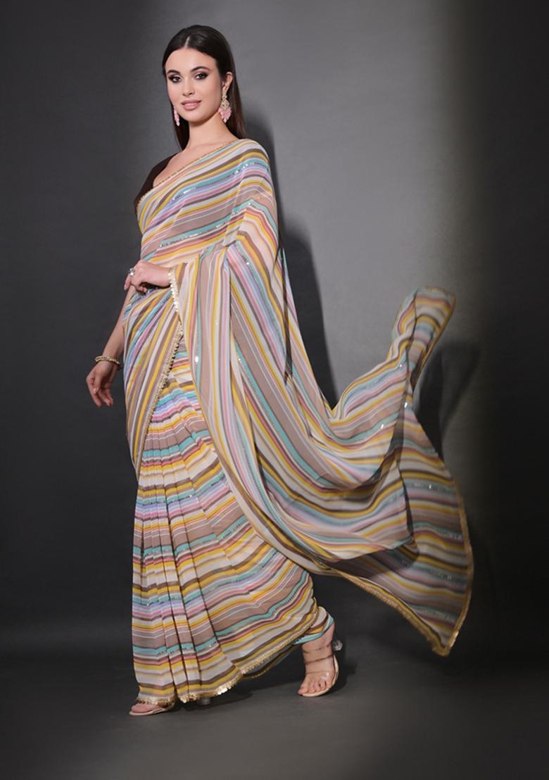 Multicolor Sequin Embroidered Georgette Saree Set