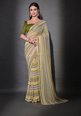Multicolor Sequin Embroidered Georgette Saree Set