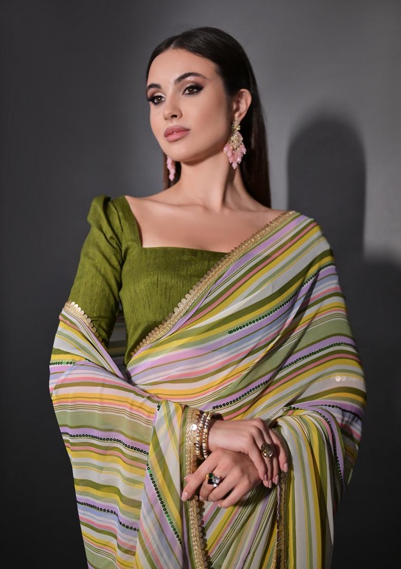 Multicolor Sequin Embroidered Georgette Saree Set