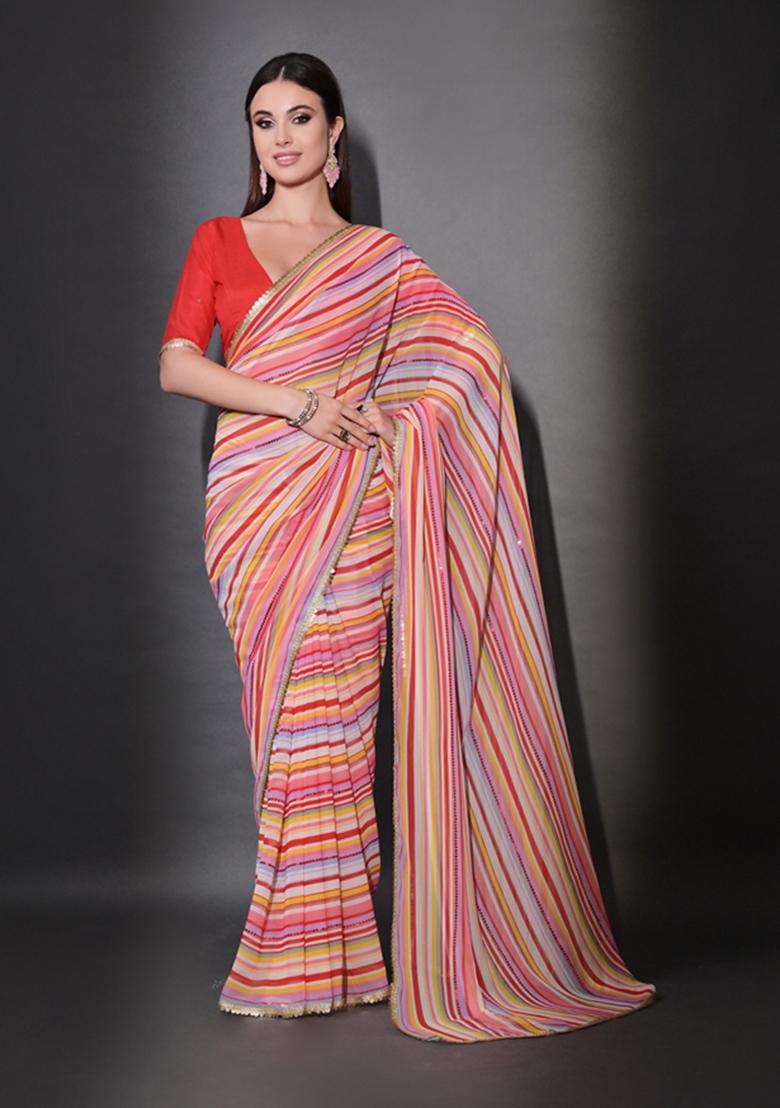 Multicolor Sequin Embroidered Georgette Saree Set