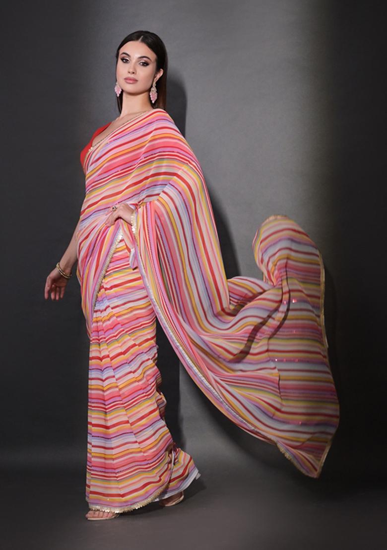 Multicolor Sequin Embroidered Georgette Saree Set