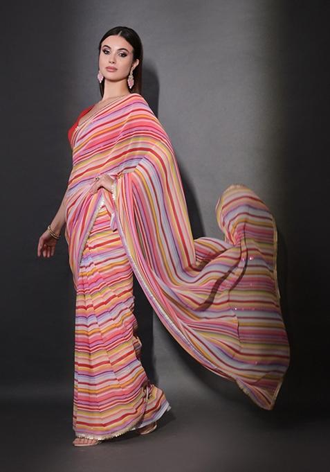 Multicolor Sequin Embroidered Georgette Saree Set