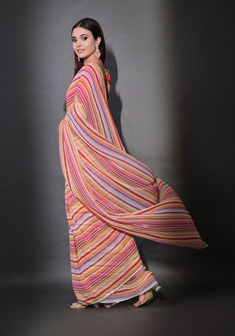 Multicolor Sequin Embroidered Georgette Saree Set