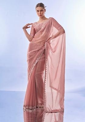 Pink Swarovski Work Burberry Silk Saree Set