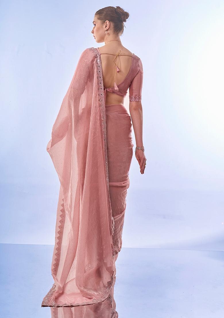 Pink Swarovski Work Burberry Silk Saree Set