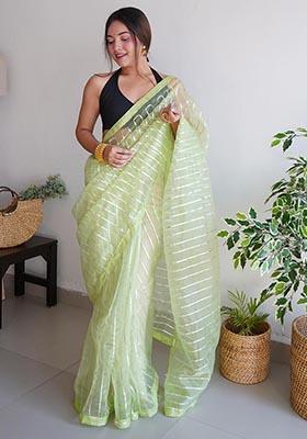 Green Embroidered Organza Saree Set